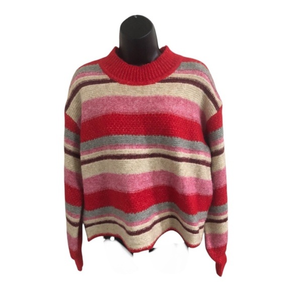 Jessica Simpson pink multi‎ striped fuzzy high crewneck sweater size small new - Picture 6 of 15